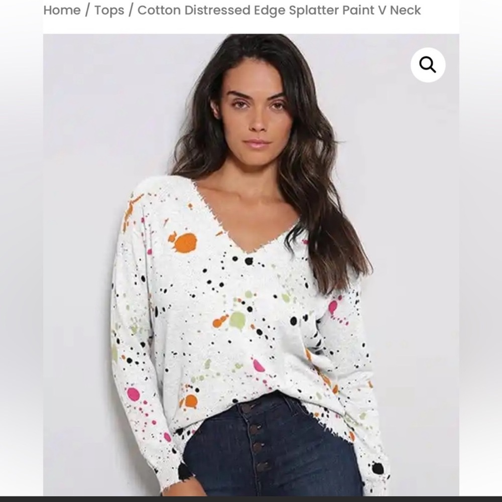 Minnie Roses Distressed edge splatter v neck sweater